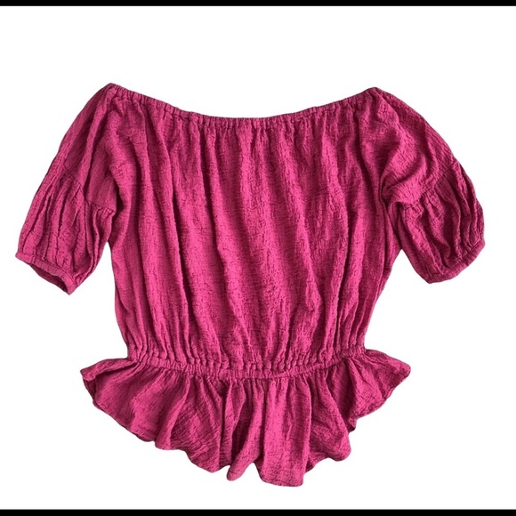 Free People Off The Shoulder Maroon Top - Picture 4 of 4
